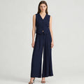 Velarve Women's Navy Vest & Wide-Leg Pants Two-Piece Set