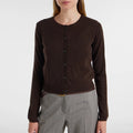 Velarve Women's Burgundy Cotton Cardigan, Crewneck Long Sleeve