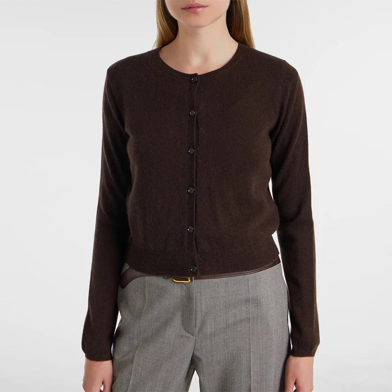 Velarve Women's Burgundy Cotton Cardigan, Crewneck Long Sleeve