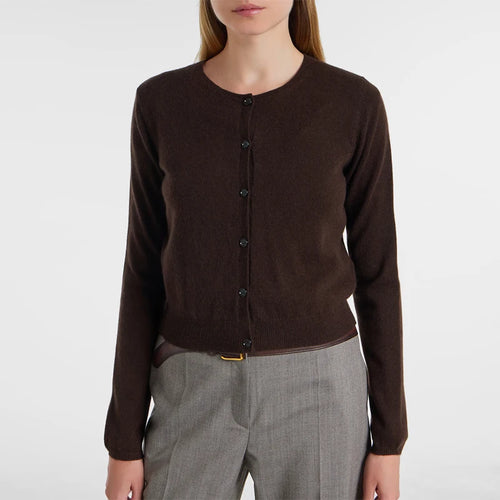 Velarve Women's Burgundy Cotton Cardigan, Crewneck Long Sleeve