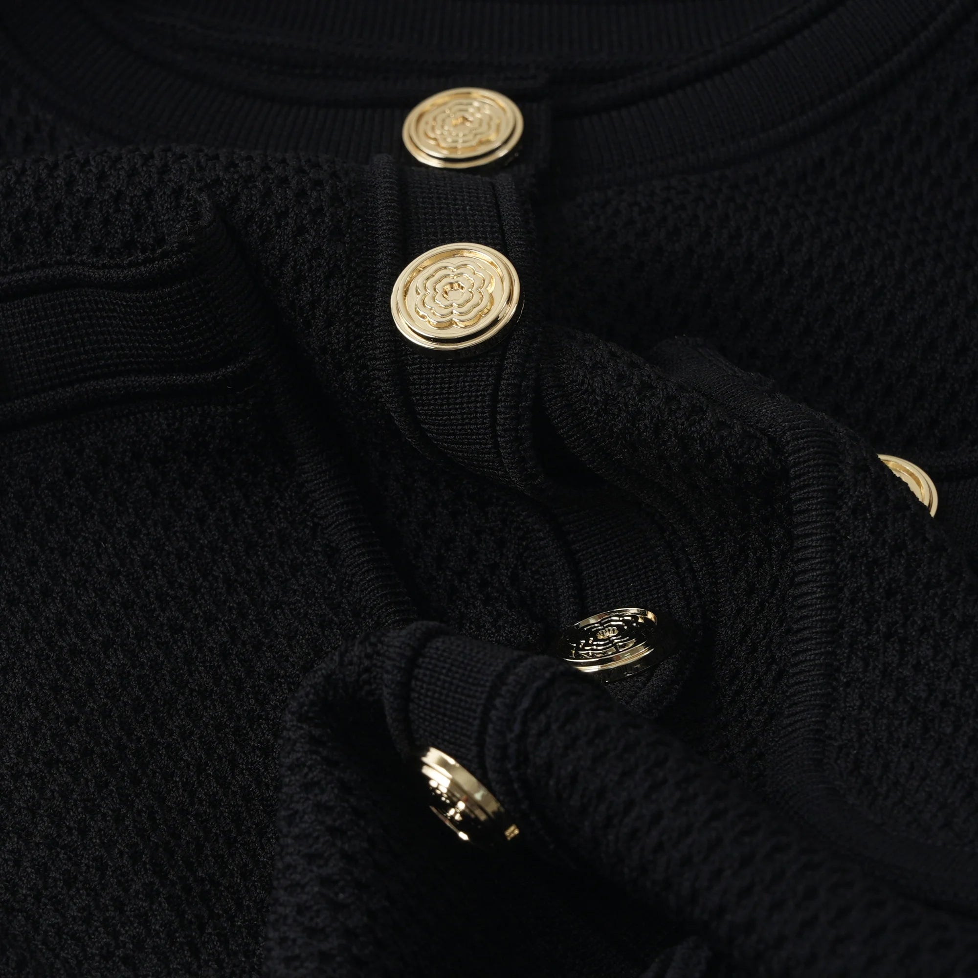 Velarve Women's Black Knit Two-Piece Set with Metallic Thread