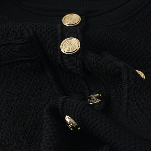 Velarve Women's Black Knit Two-Piece Set with Metallic Thread