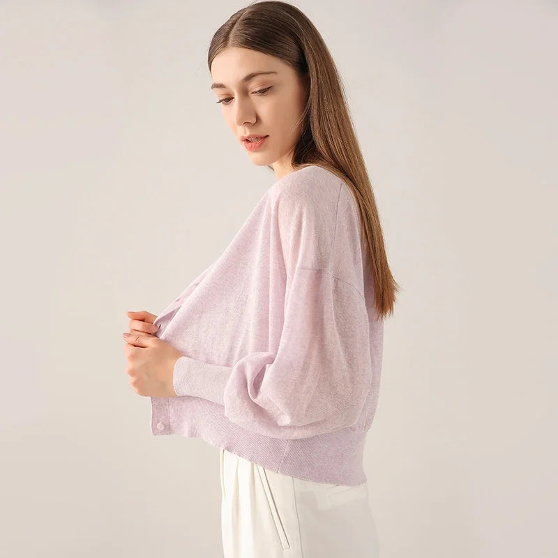Velarve Women's Lilac V-Neck Knit Cardigan, Lightweight