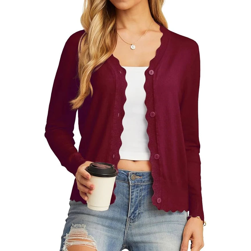 Velarve Women's Knit Cardigan Sweater, Long Sleeve Button-Front
