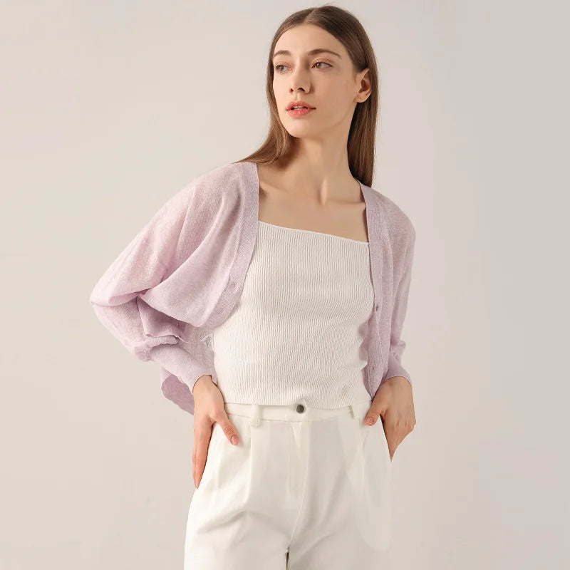 Velarve Women's Lilac V-Neck Knit Cardigan, Lightweight