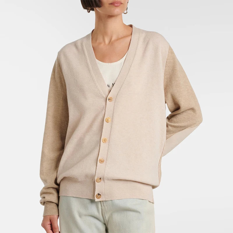 Velarve Women's Champagne Color-Block Cable Cardigan, Oversized