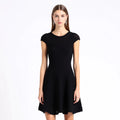 Velarve Women's Black Sleeveless Knit Mini Dress with Ruffled Skirt
