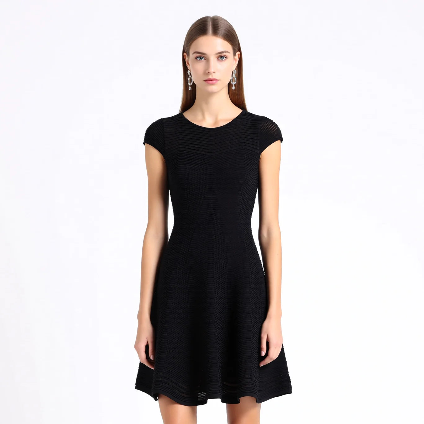 Velarve Women's Black Sleeveless Knit Mini Dress with Ruffled Skirt