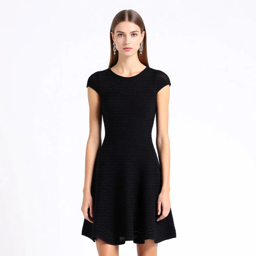 Velarve Women's Black Sleeveless Knit Mini Dress with Ruffled Skirt
