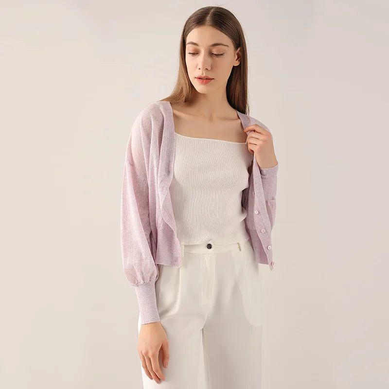 Velarve Women's Lilac V-Neck Knit Cardigan, Lightweight