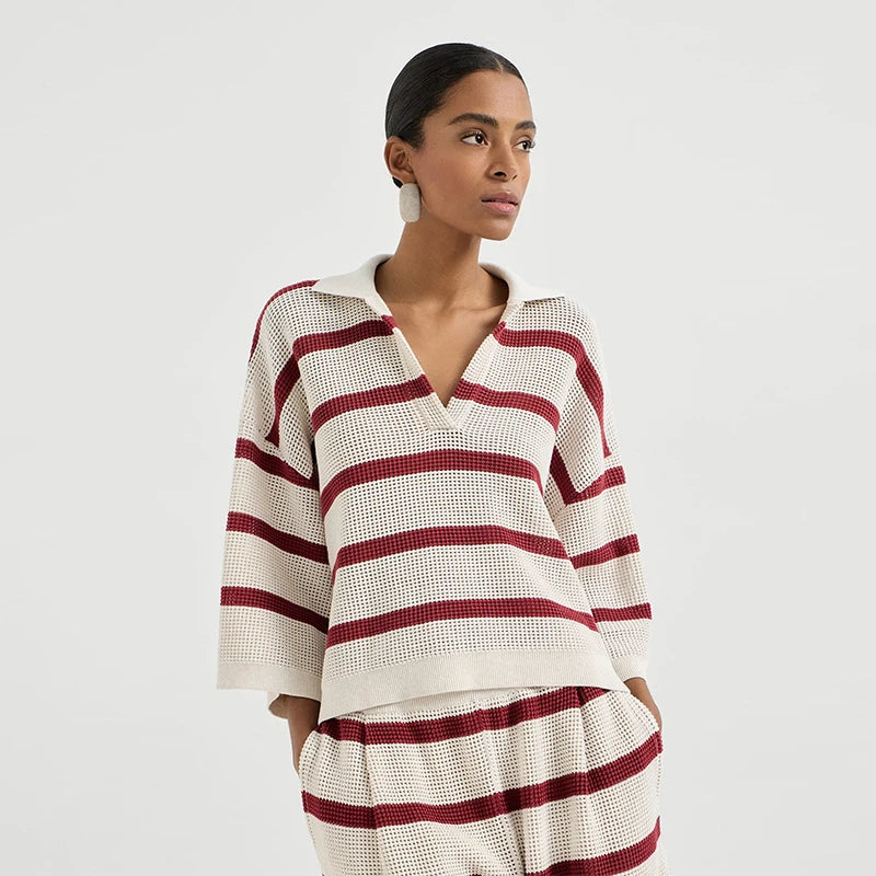 Velarve Women's White V-Neck Cotton Sweater