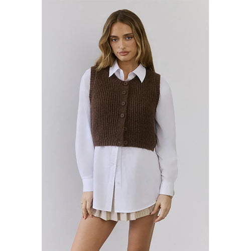 Velarve Women's Brown Sleeveless Knit Vest