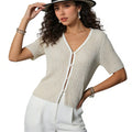 Velarve Women's Ivory Short Sleeve Cotton Cardigan