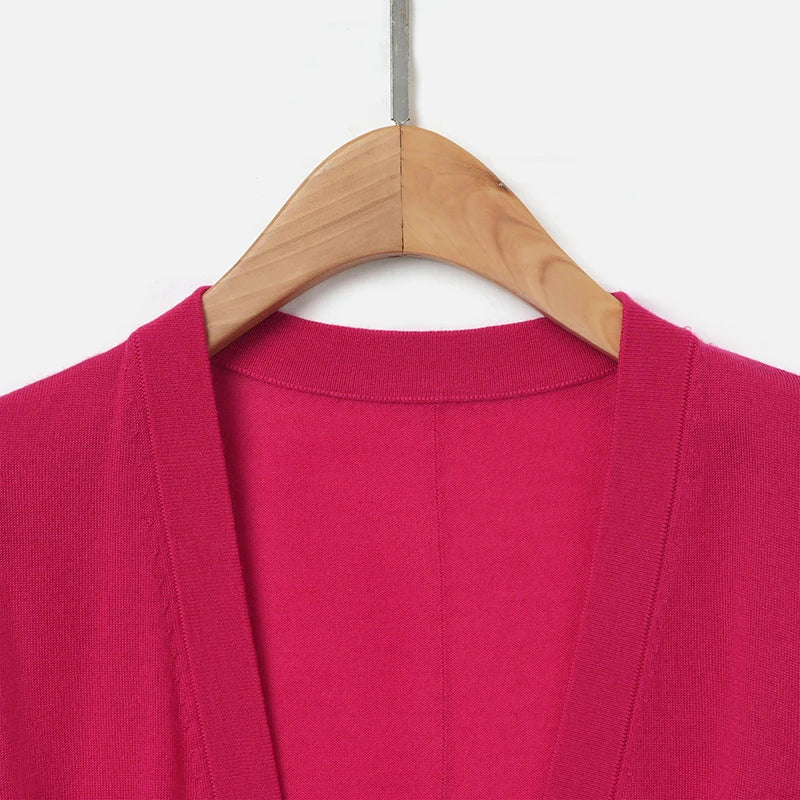 Velarve Women's Coral Red Cotton Cardigan, Oversized V-Neck