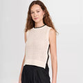 Velarve Women's Ivory Sleeveless Knit Crop Vest, Cotton