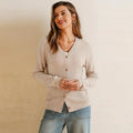 Velarve Women's Gold Wool V-Neck Cardigan Sweater, Long Sleeve
