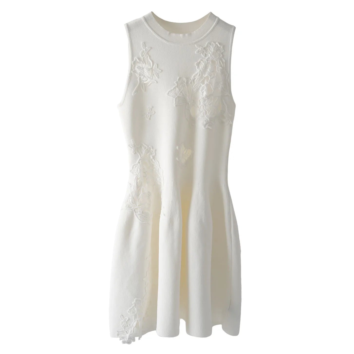 Velarve Women's White Sleeveless Knit Dress with Irregular Hem