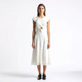 Velarve Women's White Sleeveless Knit Maxi Dress with Ruffle Trim
