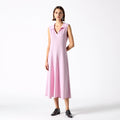 Velarve Women's Pink V-Neck Knit Dress, Slim Fit Natural Waist