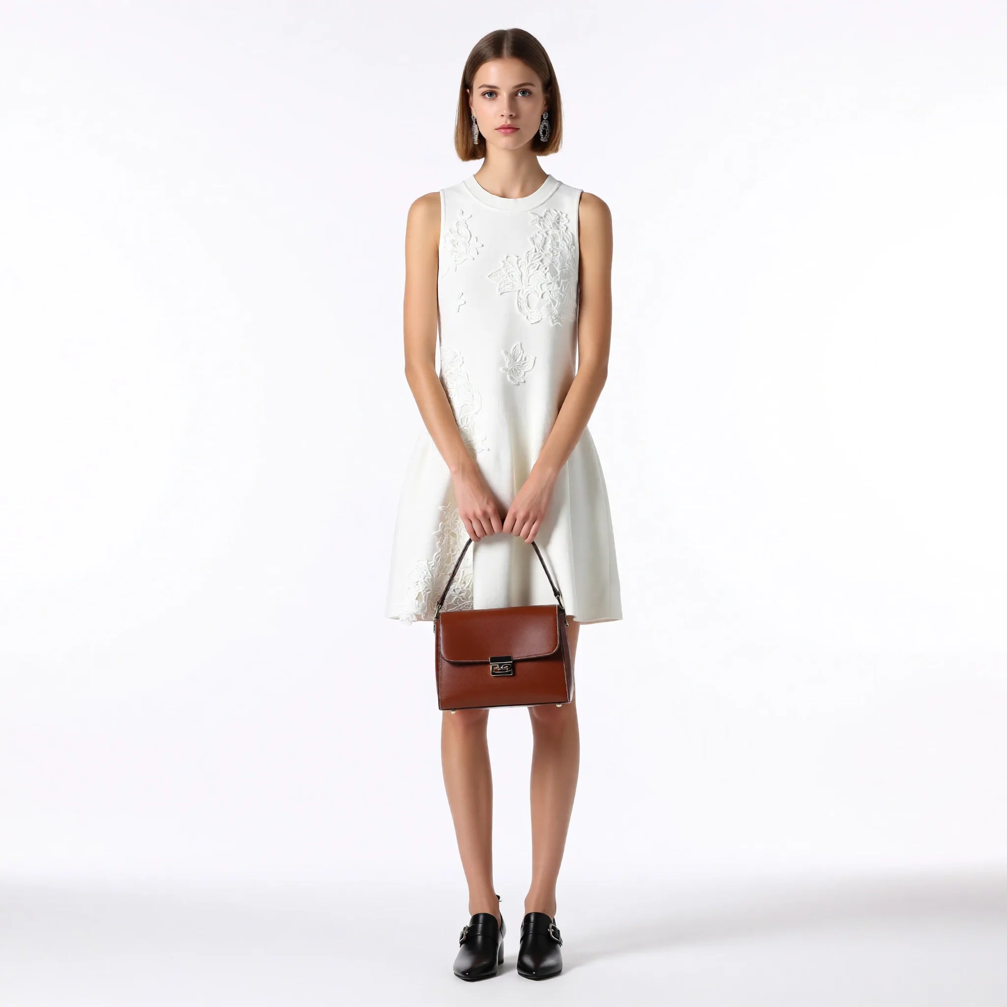 Velarve Women's White Sleeveless Knit Dress with Irregular Hem