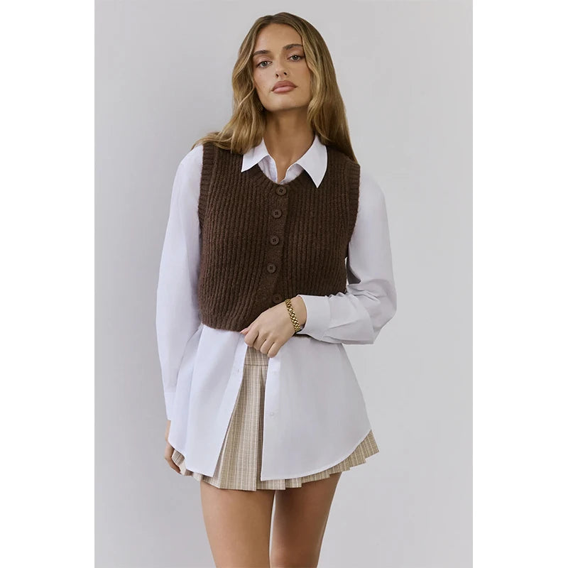 Velarve Women's Brown Sleeveless Knit Vest