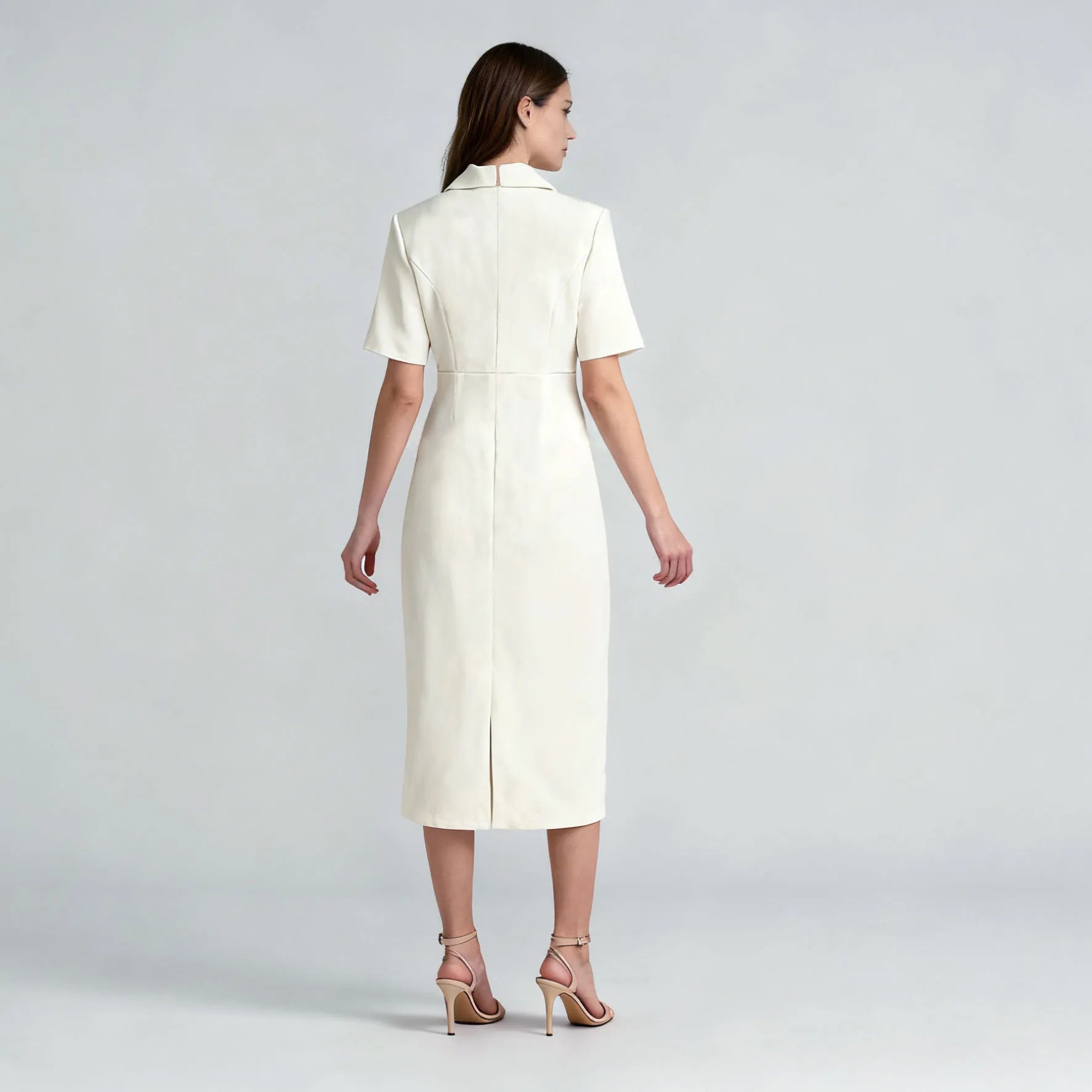 Velarve Women's Ivory Double-Breasted Blazer Dress, Gold-Button Short Sleeve