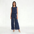 Velarve Women's Navy Plaid Vest & Wide-Leg Pants Set