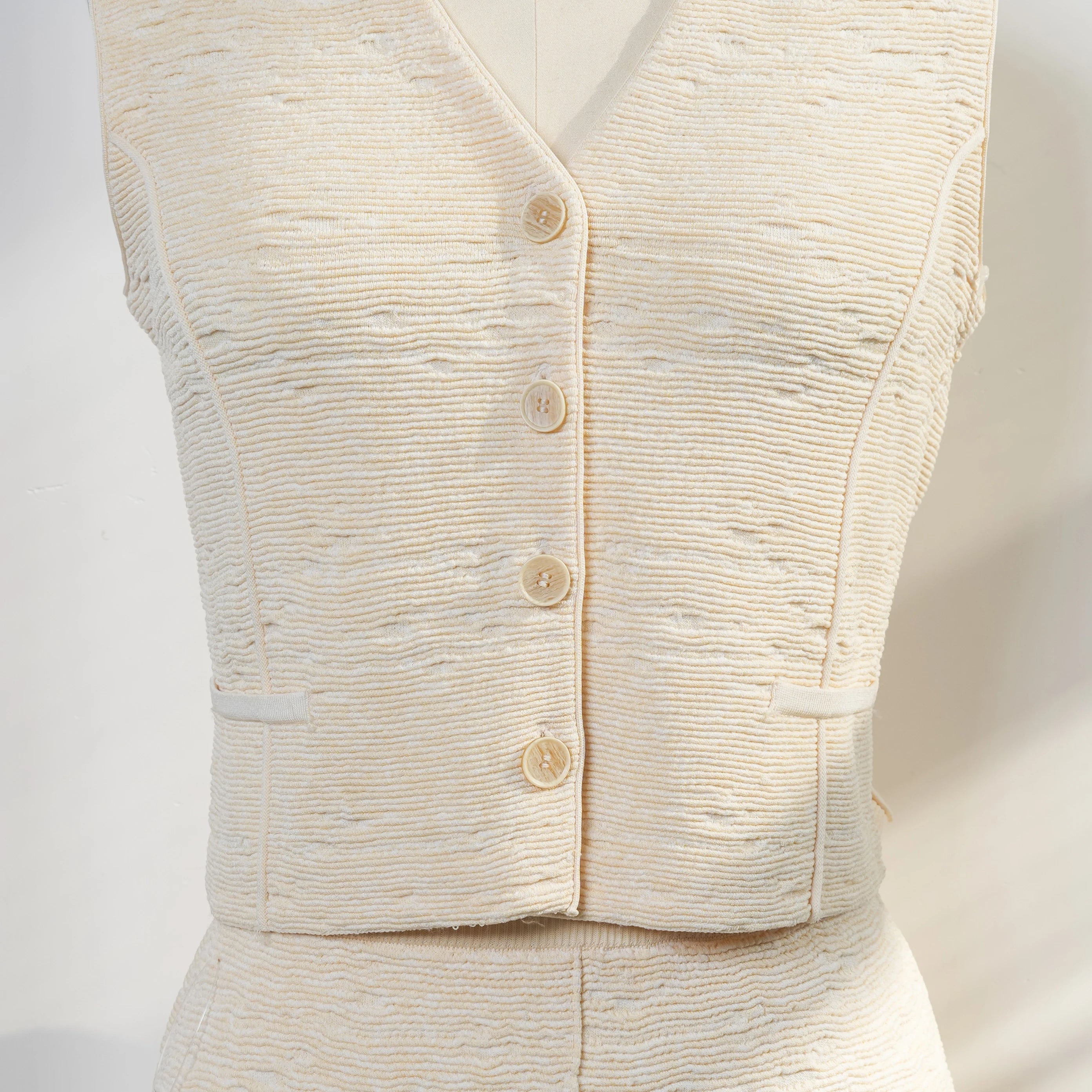 Velarve Women's Beige Two-Piece Skirt Suit Set