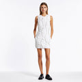 Velarve Women's White Halter Knit Evening Maxi Dress with 3D Floral Detail