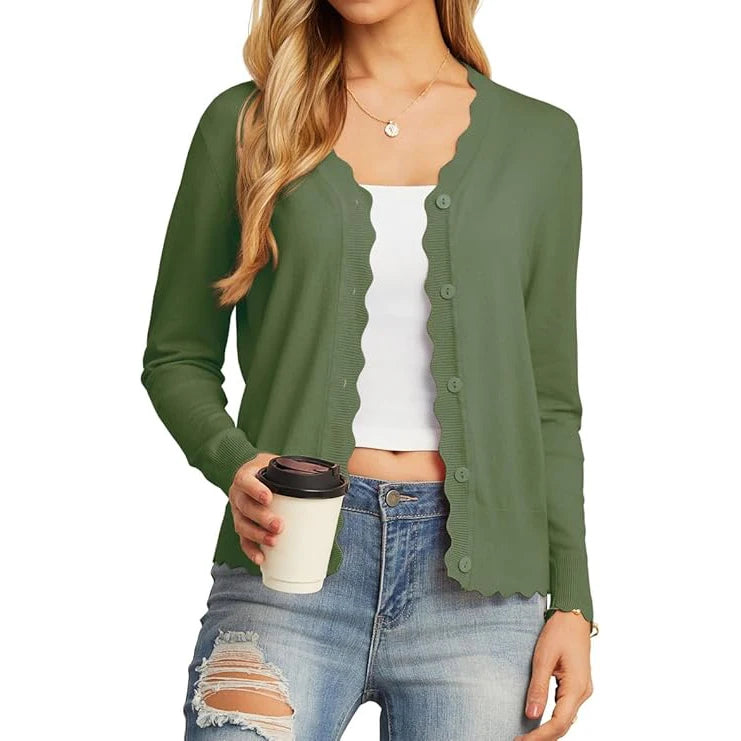 Velarve Women's Knit Cardigan Sweater, Long Sleeve Button-Front