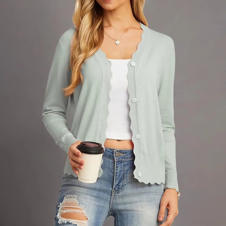 Velarve Women's Knit Cardigan Sweater, Long Sleeve Button-Front