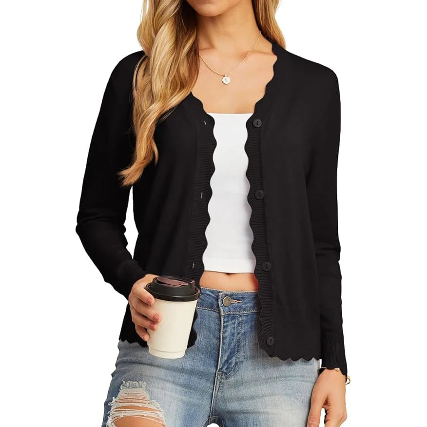 Velarve Women's Knit Cardigan Sweater, Long Sleeve Button-Front