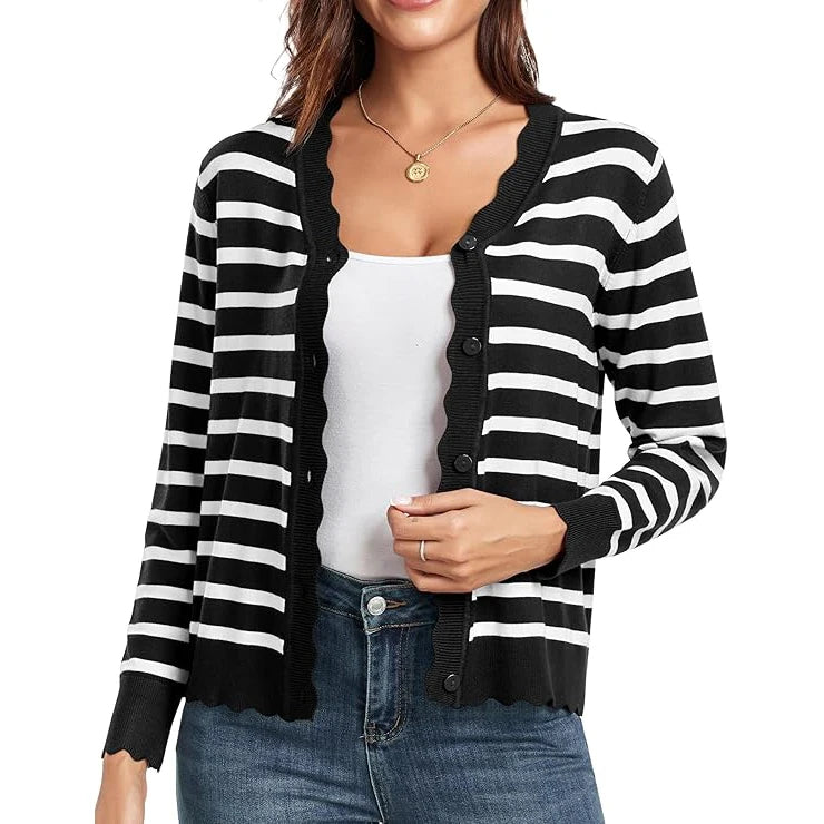 Velarve Women's Knit Cardigan Sweater, Long Sleeve Button-Front