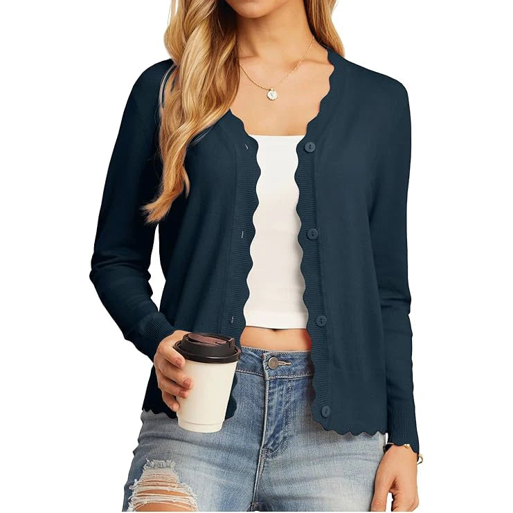 Velarve Women's Knit Cardigan Sweater, Long Sleeve Button-Front