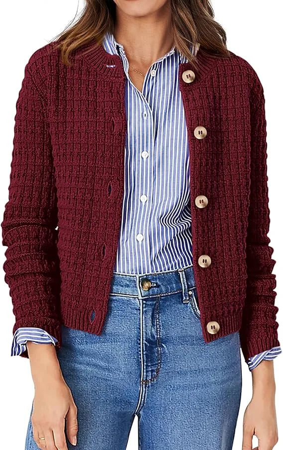 Velarve Women's Oversized Knit Cardigan, Long Sleeve Cotton