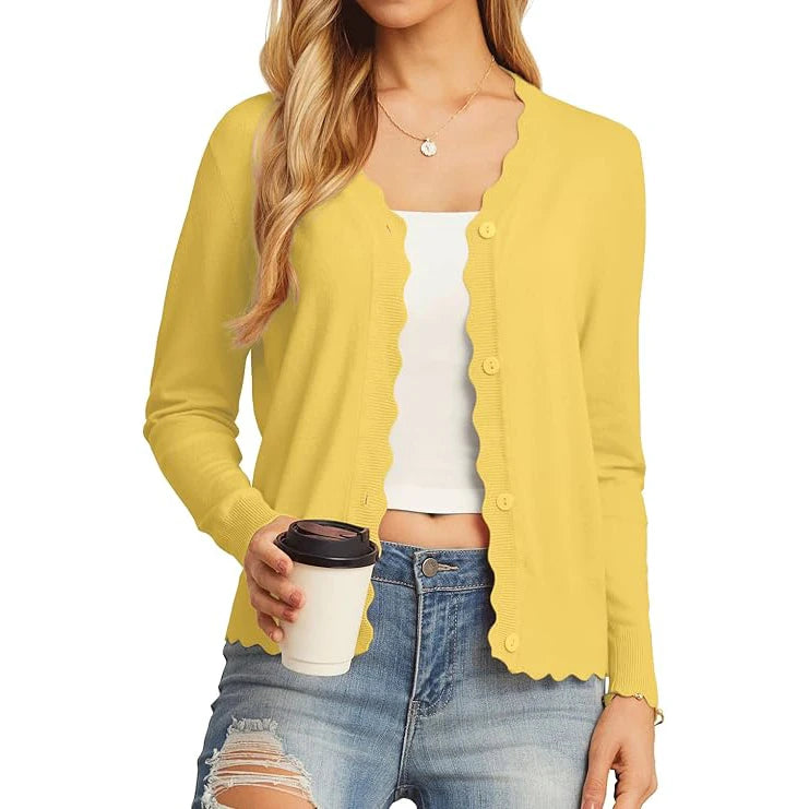 Velarve Women's Knit Cardigan Sweater, Long Sleeve Button-Front