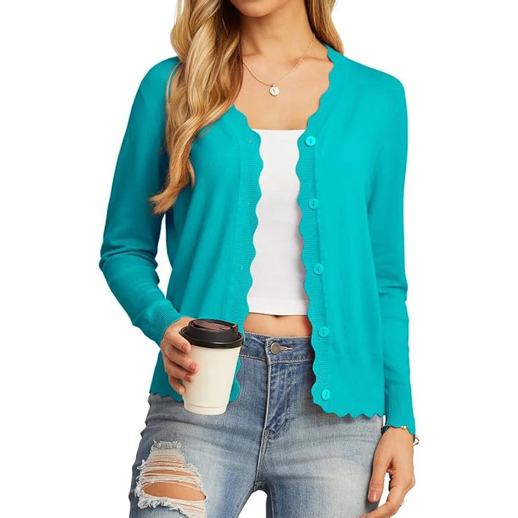Velarve Women's Knit Cardigan Sweater, Long Sleeve Button-Front
