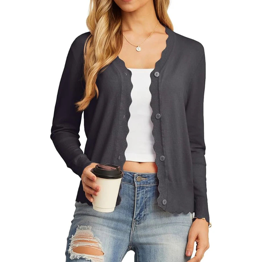 Velarve Women's Knit Cardigan Sweater, Long Sleeve Button-Front