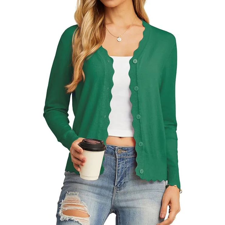 Velarve Women's Knit Cardigan Sweater, Long Sleeve Button-Front