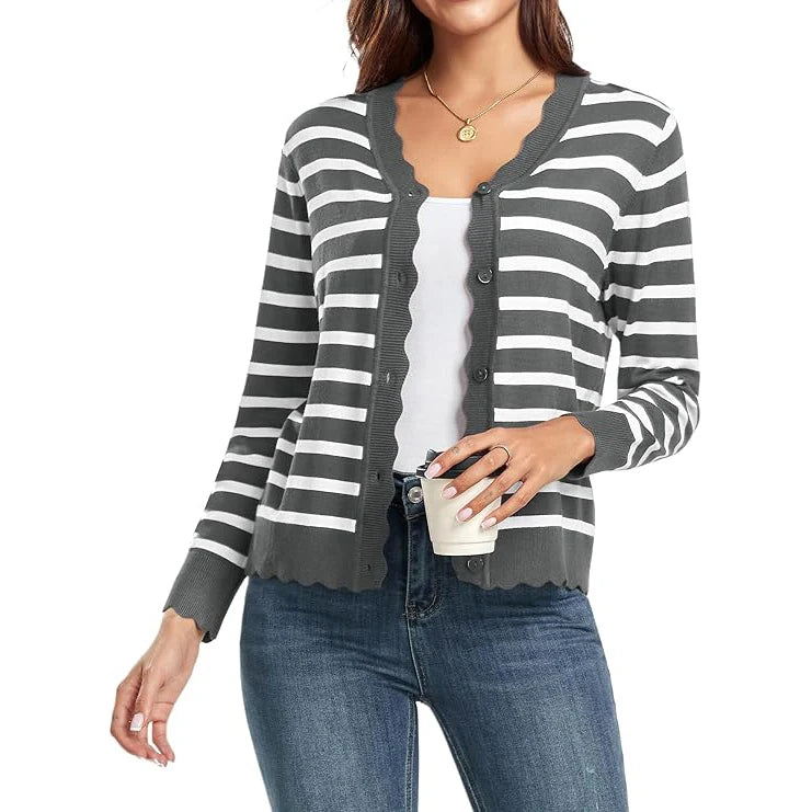 Velarve Women's Knit Cardigan Sweater, Long Sleeve Button-Front