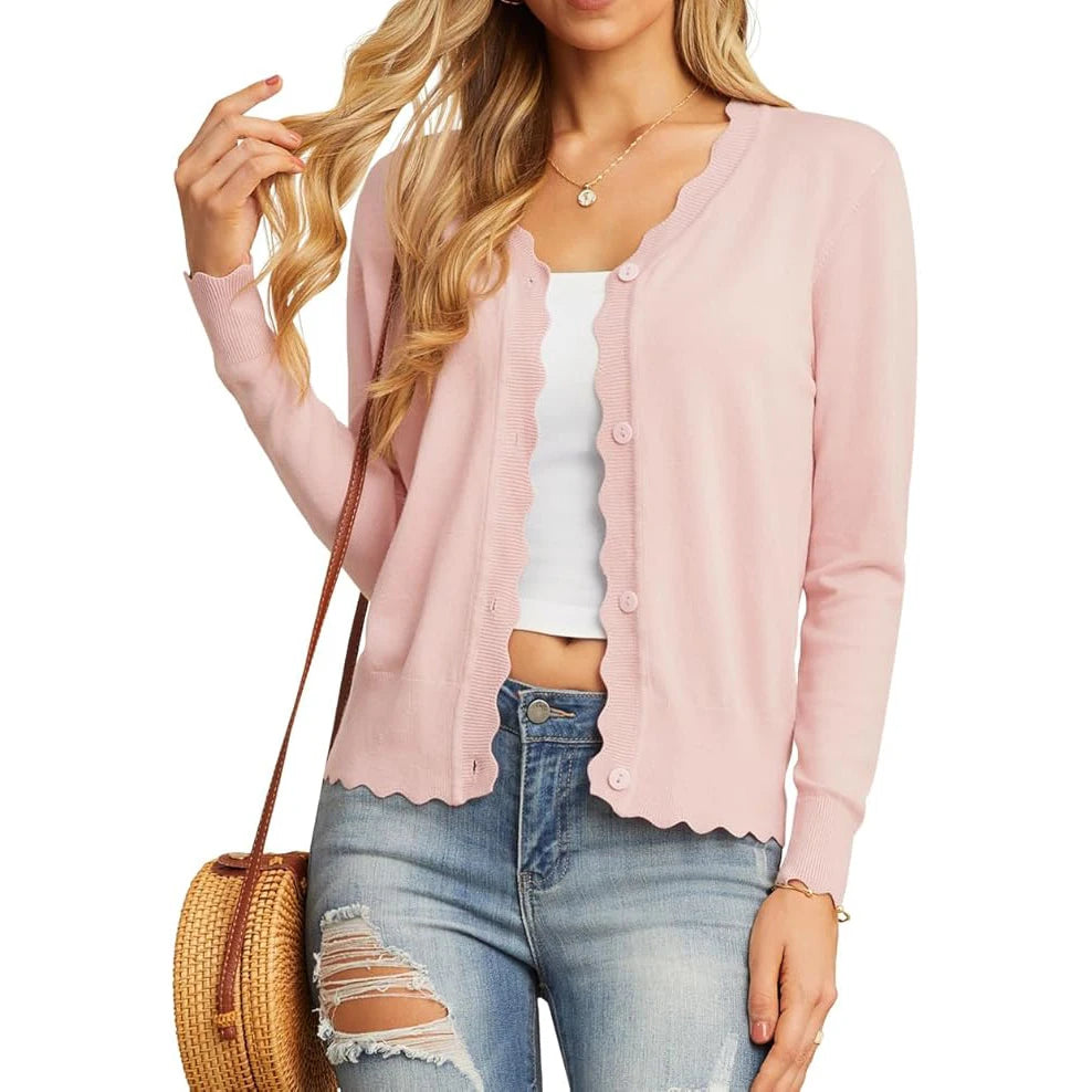 Velarve Women's Knit Cardigan Sweater, Long Sleeve Button-Front