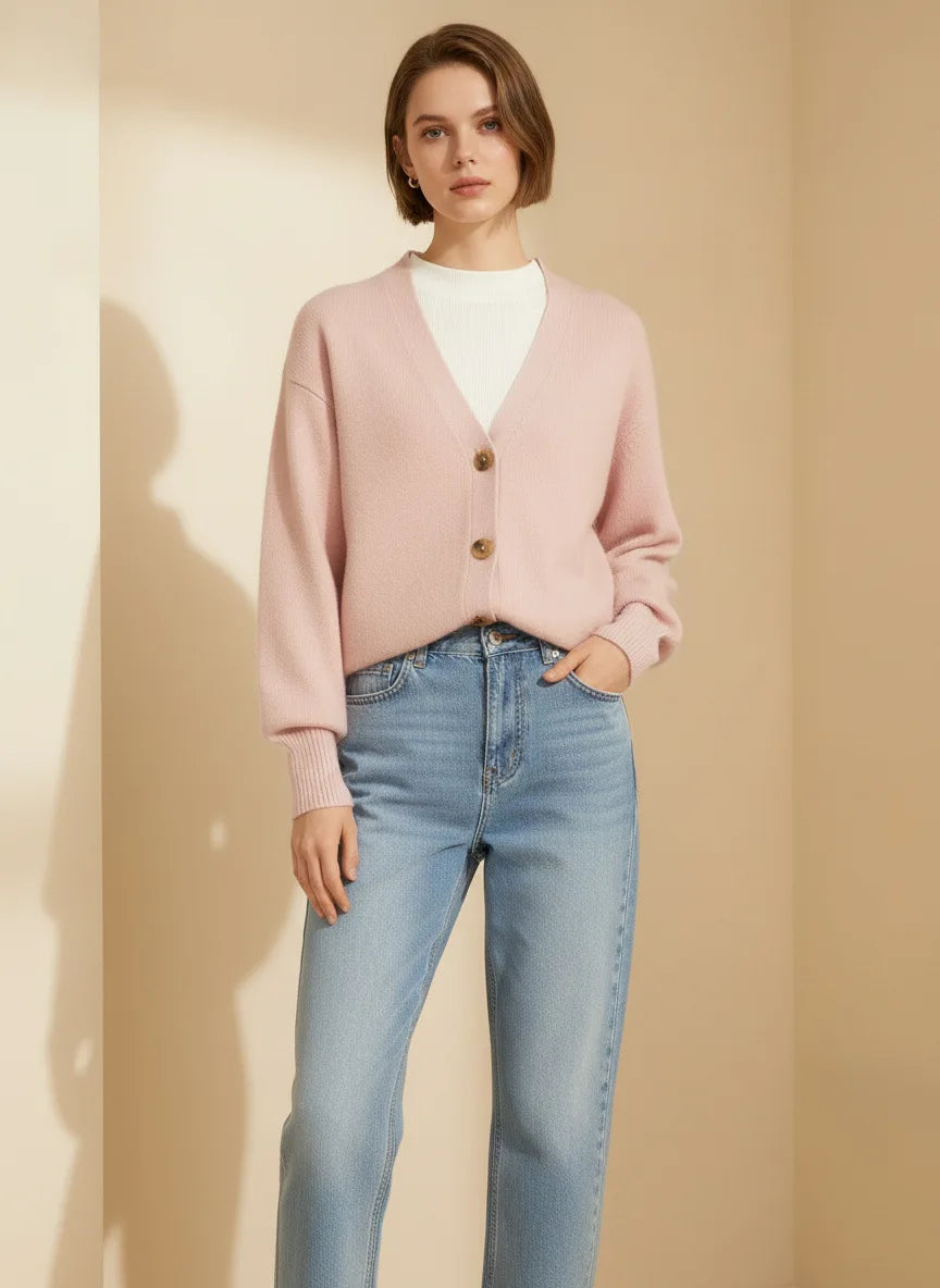 Velarve Women's Sheep Wool Cardigan, Embroidered Knit