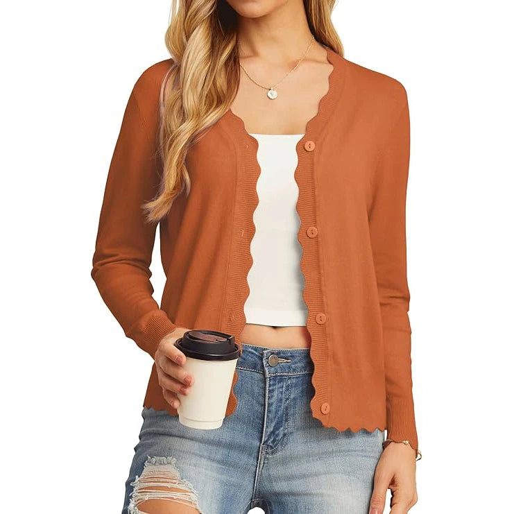 Velarve Women's Knit Cardigan Sweater, Long Sleeve Button-Front