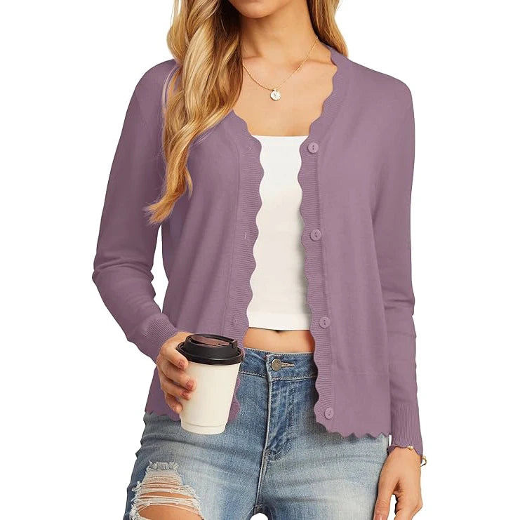 Velarve Women's Knit Cardigan Sweater, Long Sleeve Button-Front