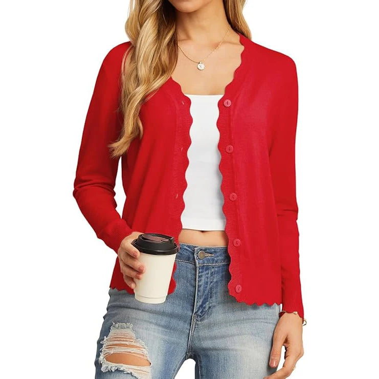 Velarve Women's Knit Cardigan Sweater, Long Sleeve Button-Front