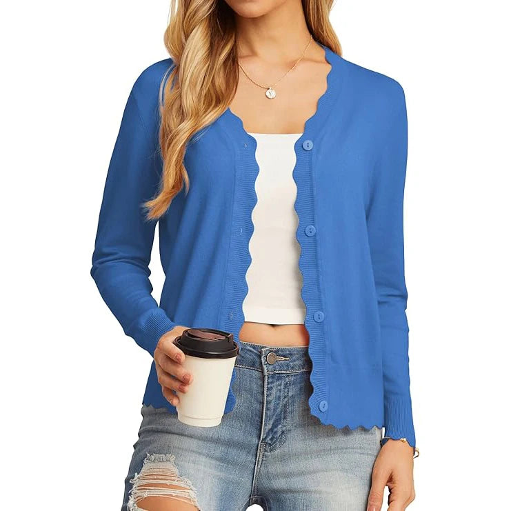 Velarve Women's Knit Cardigan Sweater, Long Sleeve Button-Front