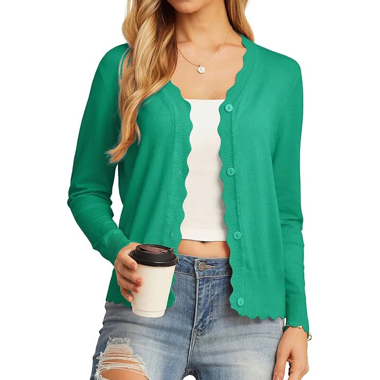Velarve Women's Knit Cardigan Sweater, Long Sleeve Button-Front