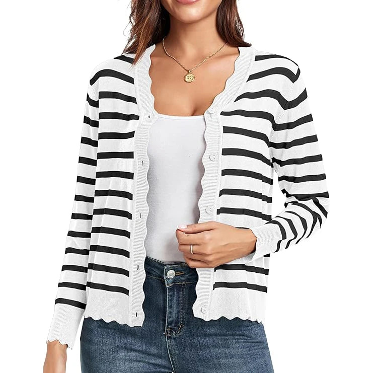 Velarve Women's Knit Cardigan Sweater, Long Sleeve Button-Front