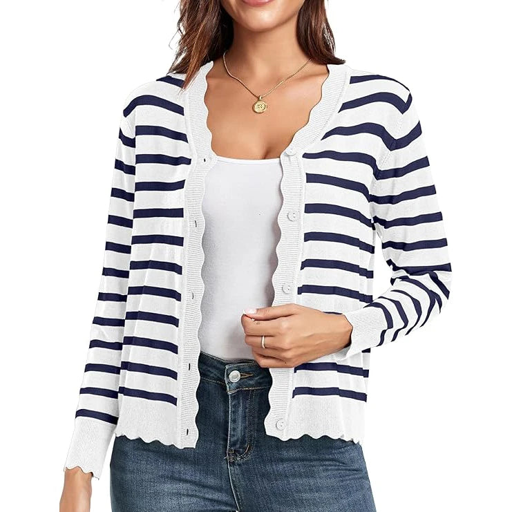 Velarve Women's Knit Cardigan Sweater, Long Sleeve Button-Front